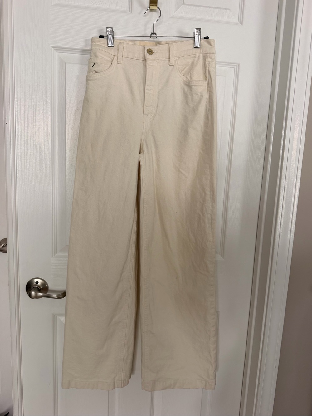 Current/Elliott Cream Wide-Leg High-Rise Jeans